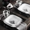 Square 16-Piece Seasonal Black Tree Glass Dinnerware Set (Serves 4)