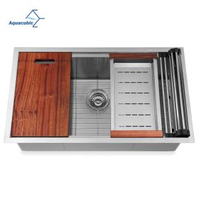 Factory Directly 30 inch or 32 inch  Multi-functional OEM Handmade SUS 304 Stainless Steel Undermount Kitchen Sink Workstation (Thickness: AW3218A1L R0)
